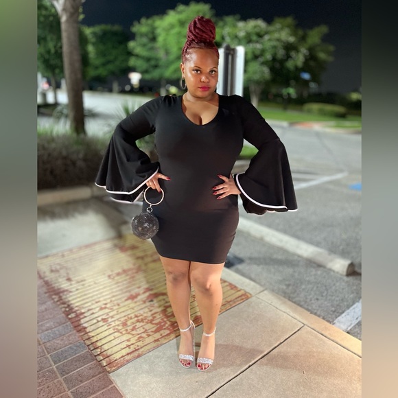 Black Trumpet Sleeve Bodycon Dress - Picture 1 of 3